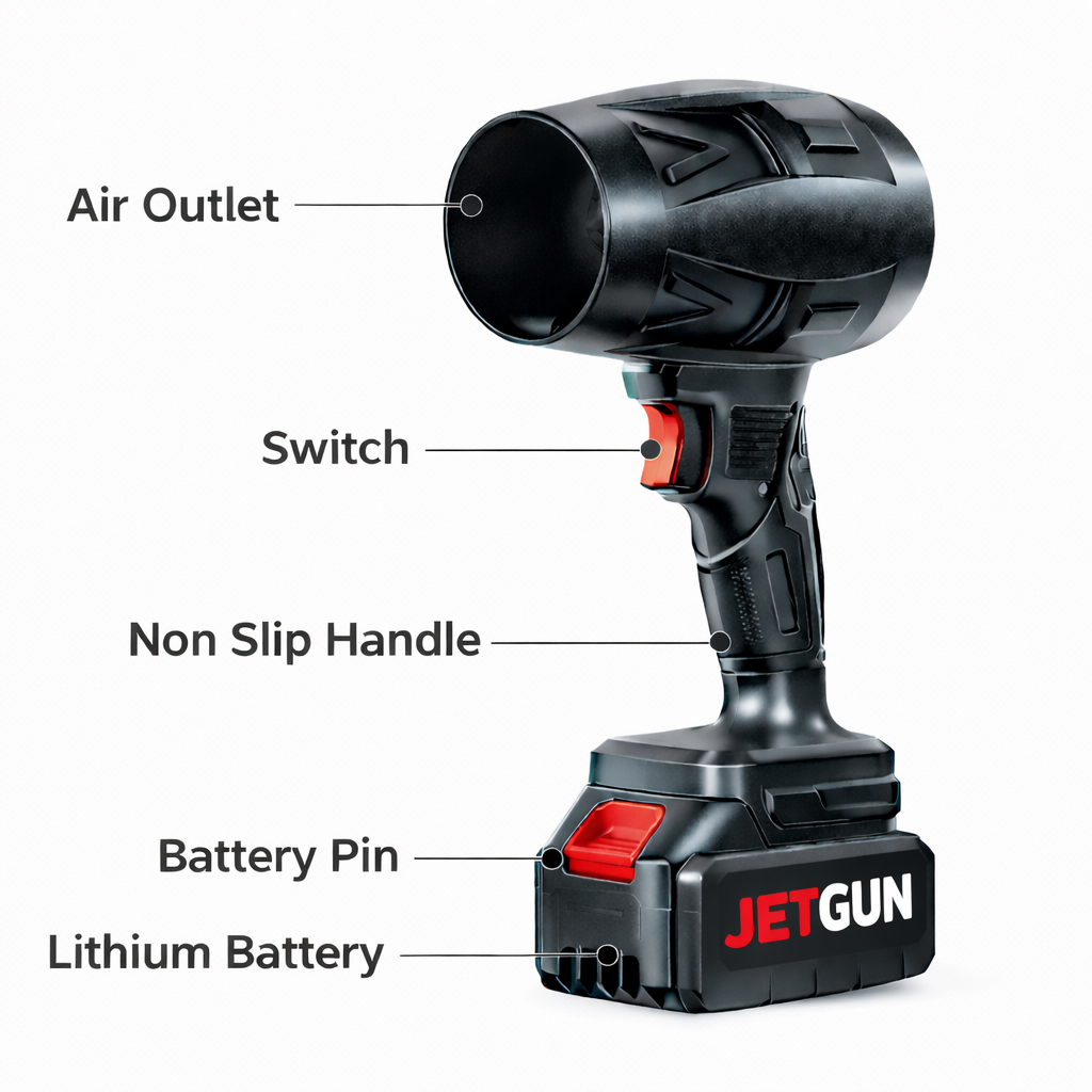 JETGUN 200000 RPM Rechargeable Cordless Jet Blower For Cleaning Cars, Homes & Outdoor Spaces