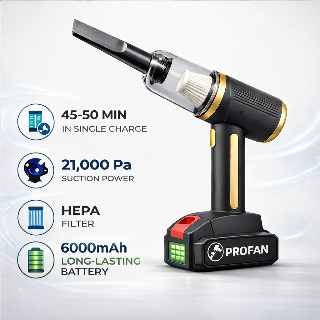 PROFAN™ 21000 Pa Suction Power 4 in 1 Rechargeable 6000mAh Cordless Vacuum Cleaner & Blower