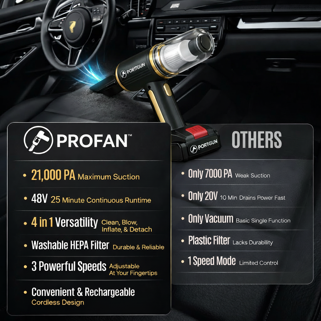 PROFAN™ 21000 Pa Suction Power 4 in 1 Rechargeable 6000mAh Cordless Vacuum Cleaner & Blower