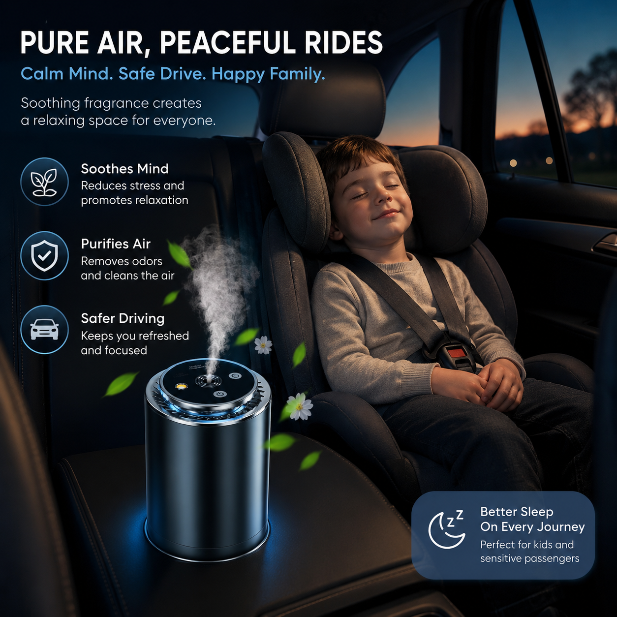 PROFAN™ Smart Car Air Purifier & Freshener with HEPA Filter which removes Smoke, Dust & Odors